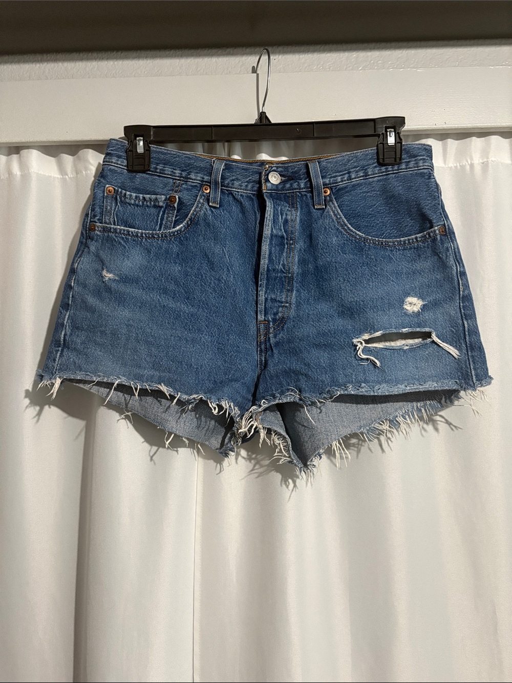 Levi's Distressed High-Rise Cutoff Denim Shorts - Blue